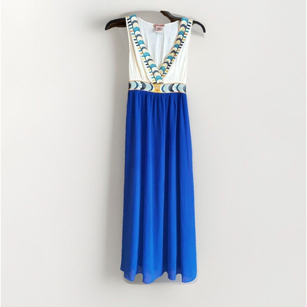 Flying Tomato Maxi Dress Women's Size Small Embroidered Blue Ivory Chiffon